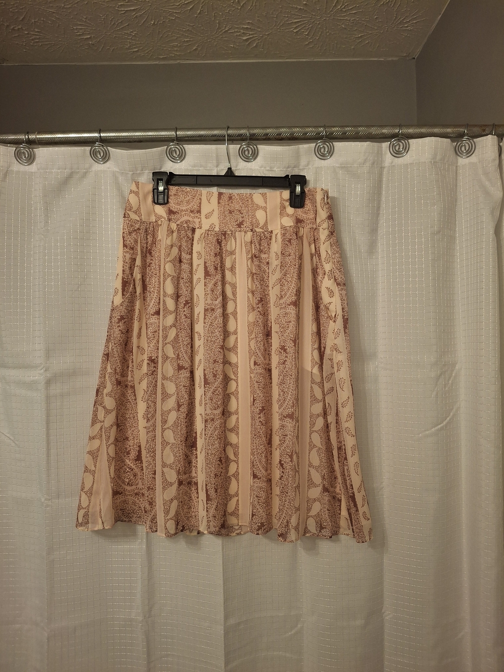 Ann Taylor Striped Lace-Print A-Line Skirt in Blush and Taupe